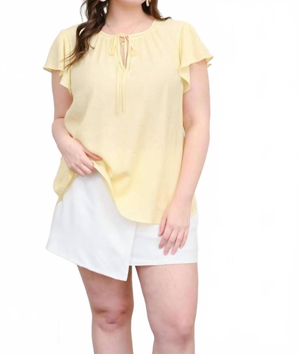 NEW MINE ladder lace trim ruffle sleeve top in butter